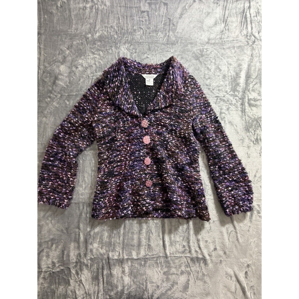 Exclusively Misook Purple And Black Textured‎ Knit Cardigan Shawl Collar Size XS